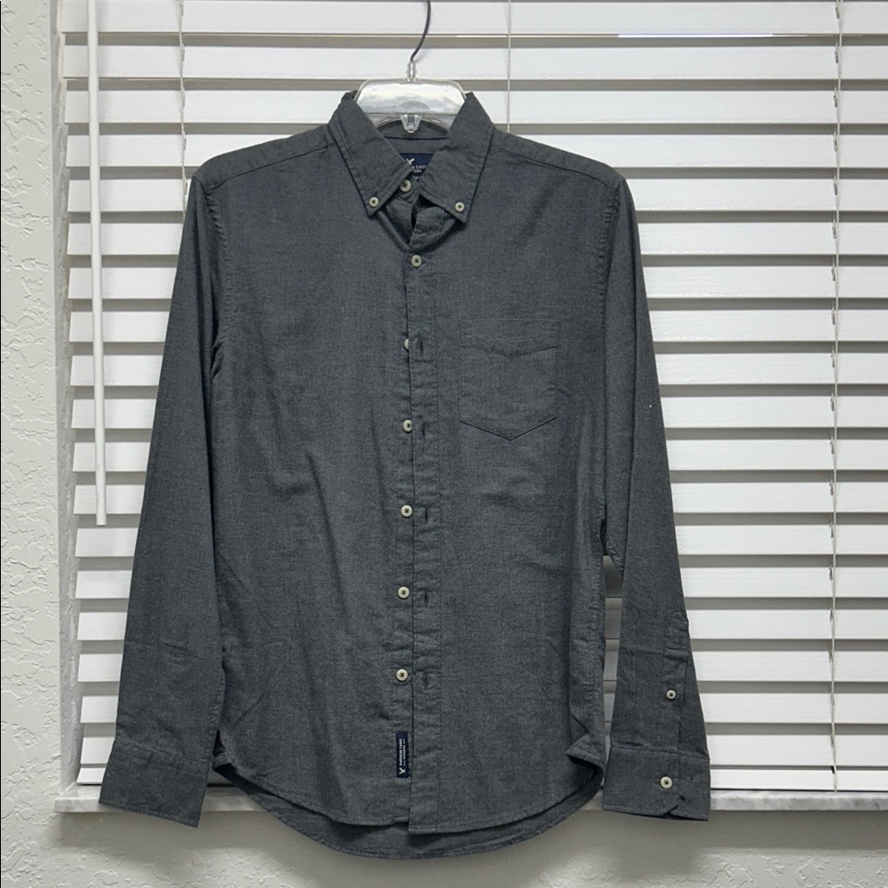 American Eagle Outfitters Men's Button-Down Shirt - Charcoal
